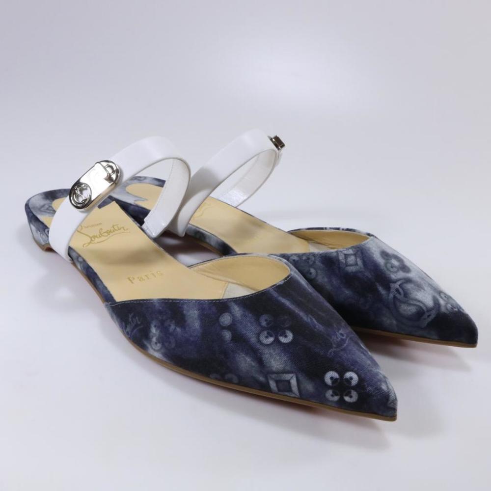 Choc Lock Flat Jeans Blue Tie Dye Logo Print Denim Mules Flats d545